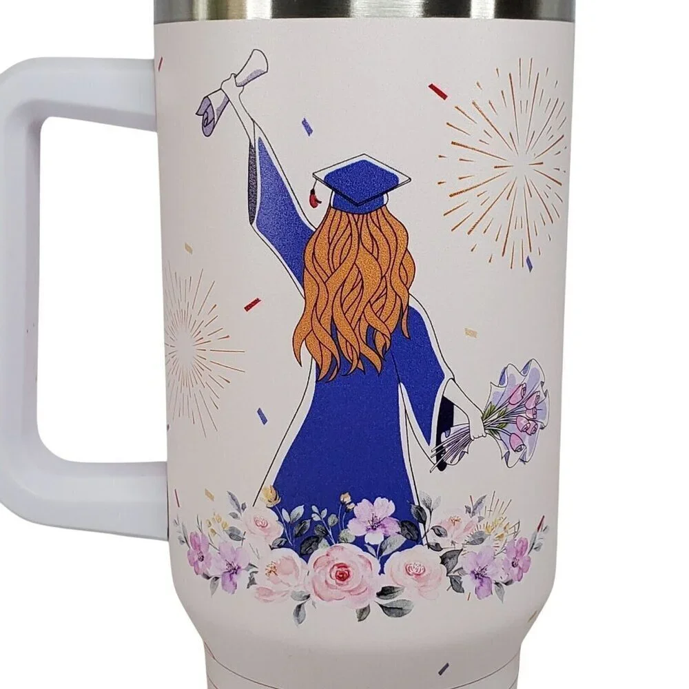 Graduation Gift Insulated Travel Tumbler With Handle 40oz Large Capacity